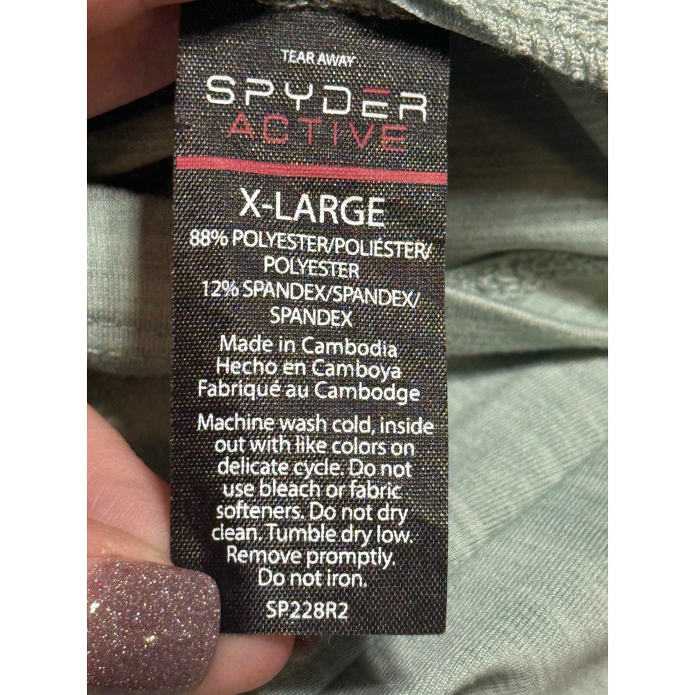 Spyder Active T-Shirt Womens XL Sage Green Short Sleeve Zip Pocket Preloved - Picture 10 of 10